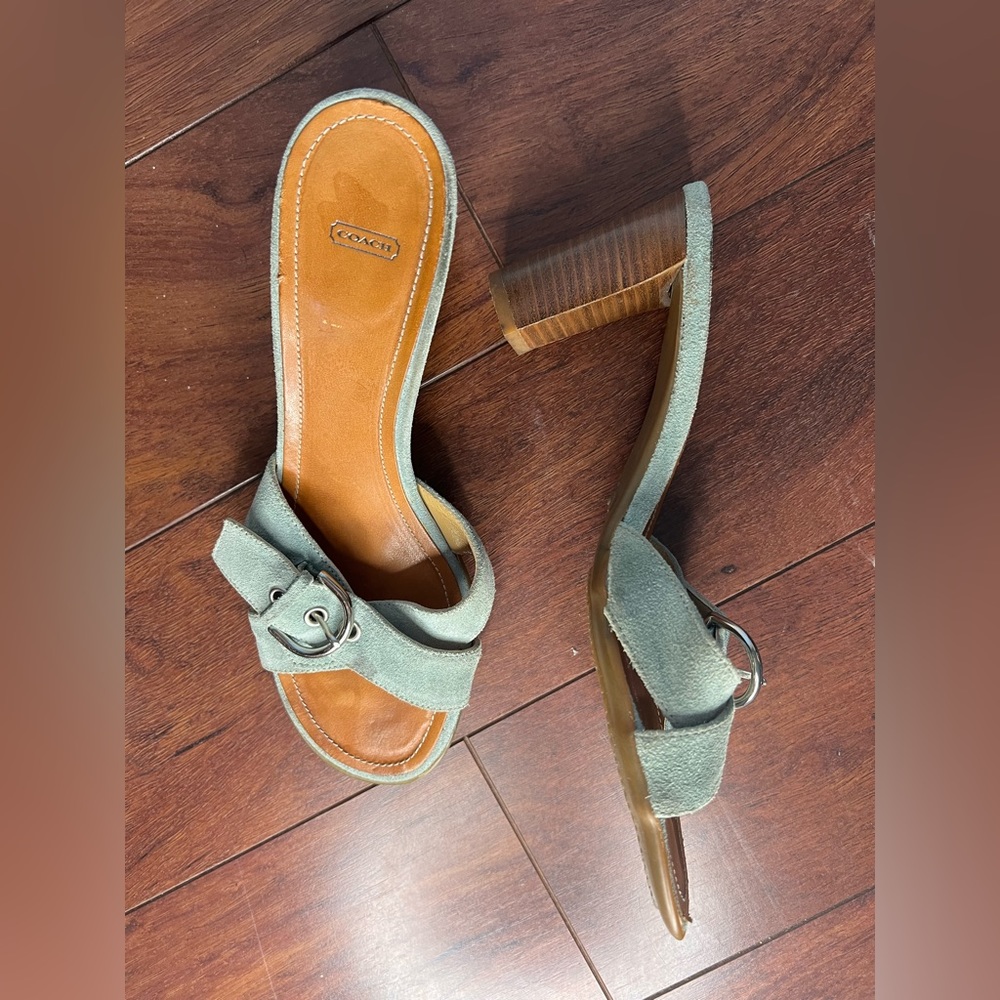 Coach vintage Neena suede Aquamarine slide buckle sandal wedge Women’s size 8.5 - Picture 11 of 16